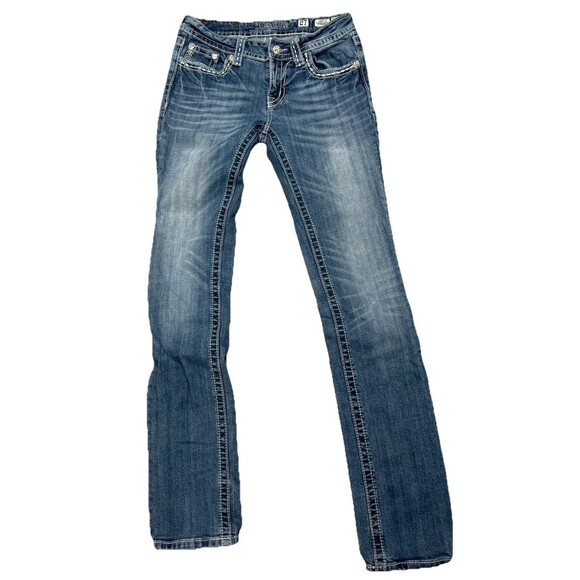 Miss Me Jeans 27 Low‎ Rise Straight Western Cowgirl Lace Flap Pocket Y2K Denim - Picture 2 of 8